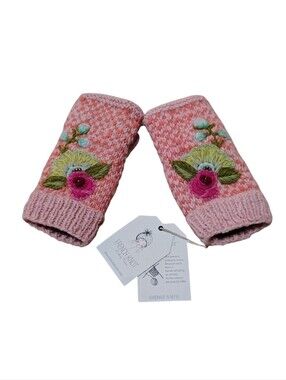 NWT FRENCH KNOT FINGERLESS GLOVES FLEECE LINED MADE IN NEPAL